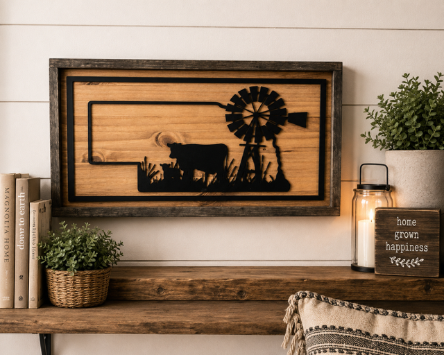Nebraska Cow Windmill Decor